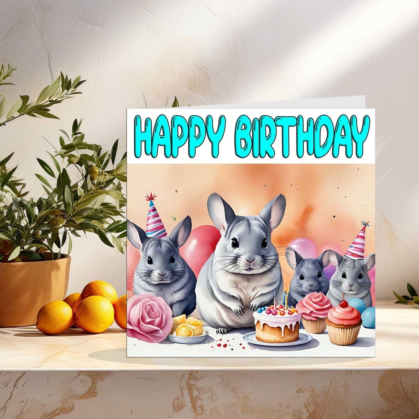 Chinchilla Birthday Card - Cute Chinchillas Birthday Card 145 x 145mm