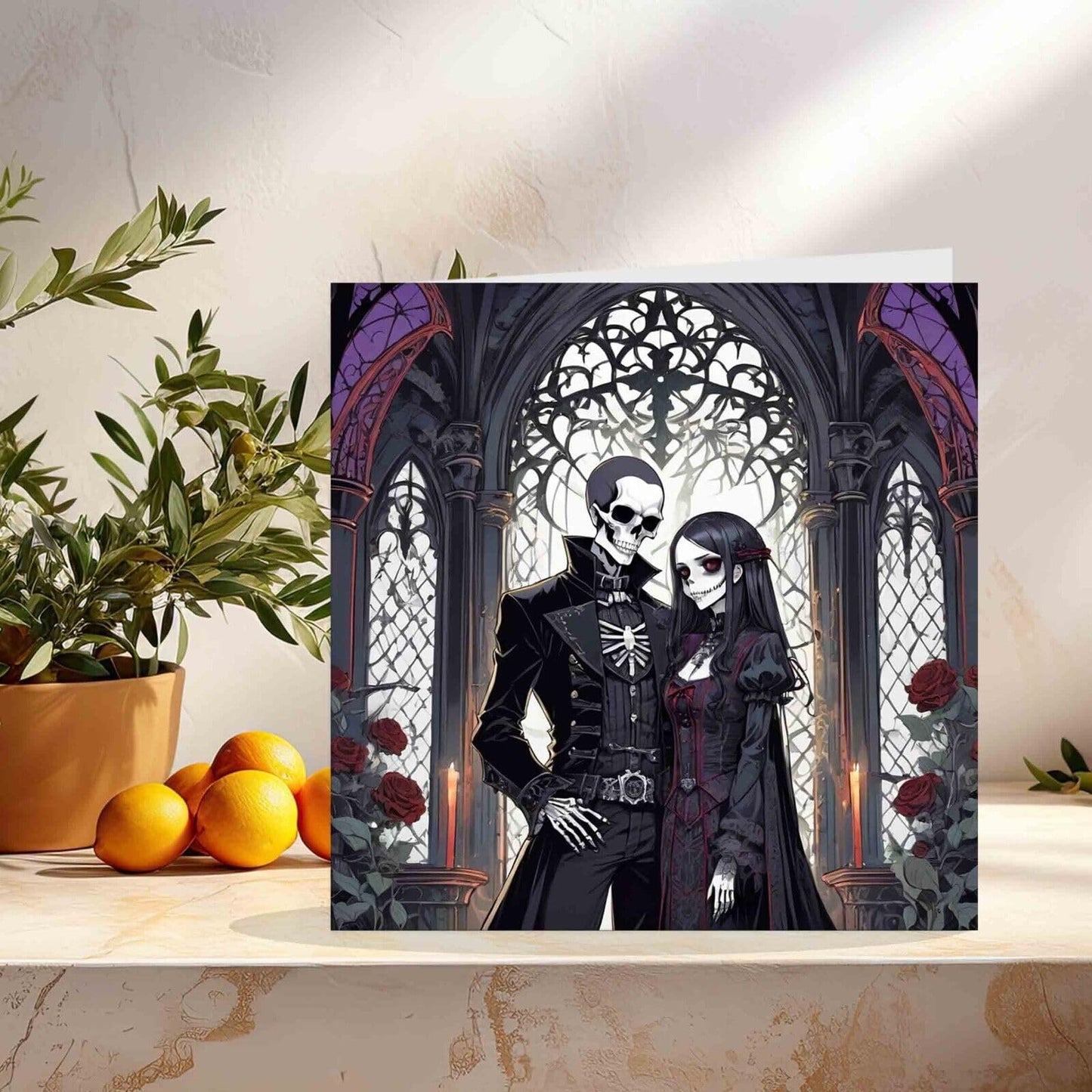 Skeleton Lovers - Gothic Greeting Card Skull Anniversary boyfriend 145mm x 145mm