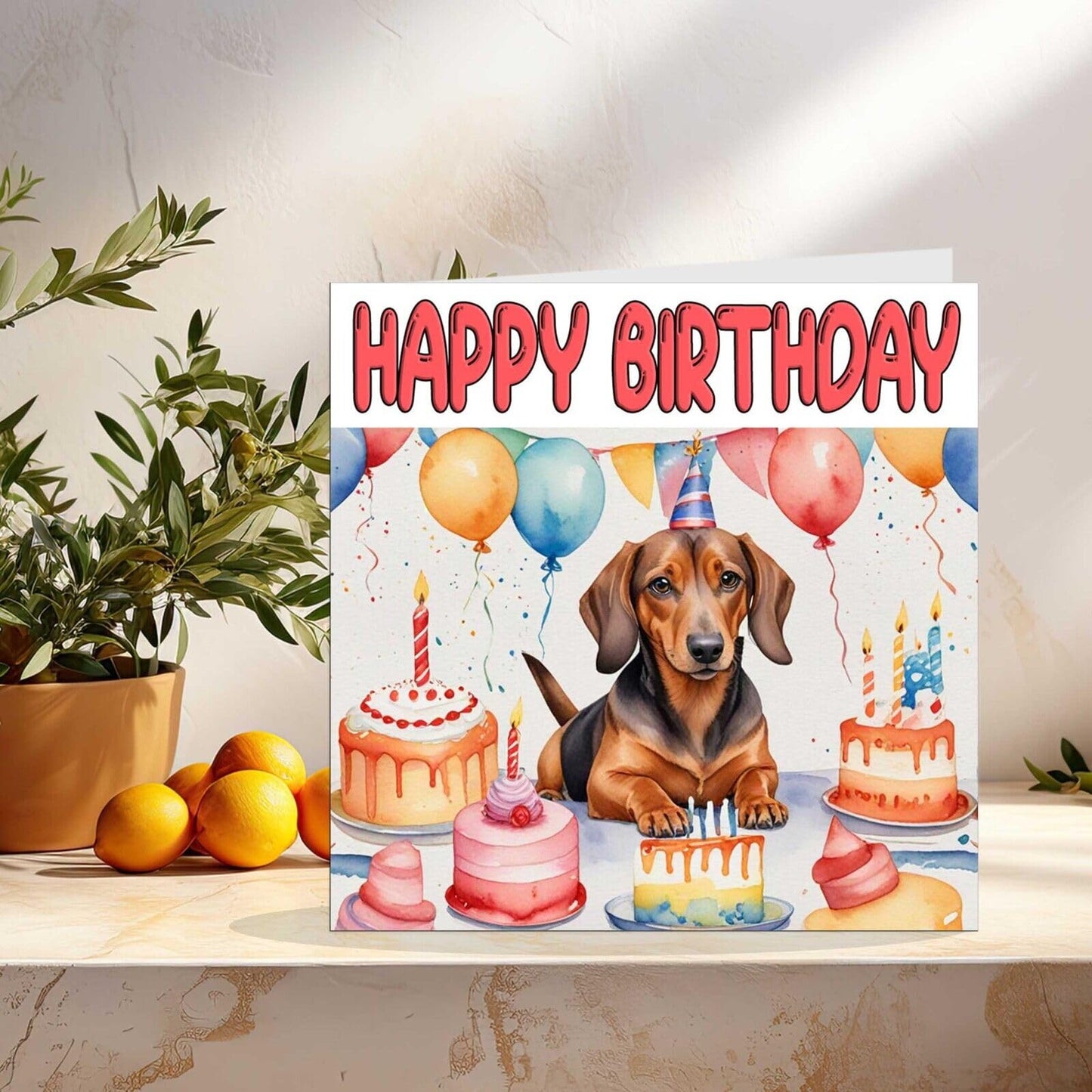 Dachshund Birthday Card - Cute Fun Sausage Dog Birthday Card - 145 x 145mm