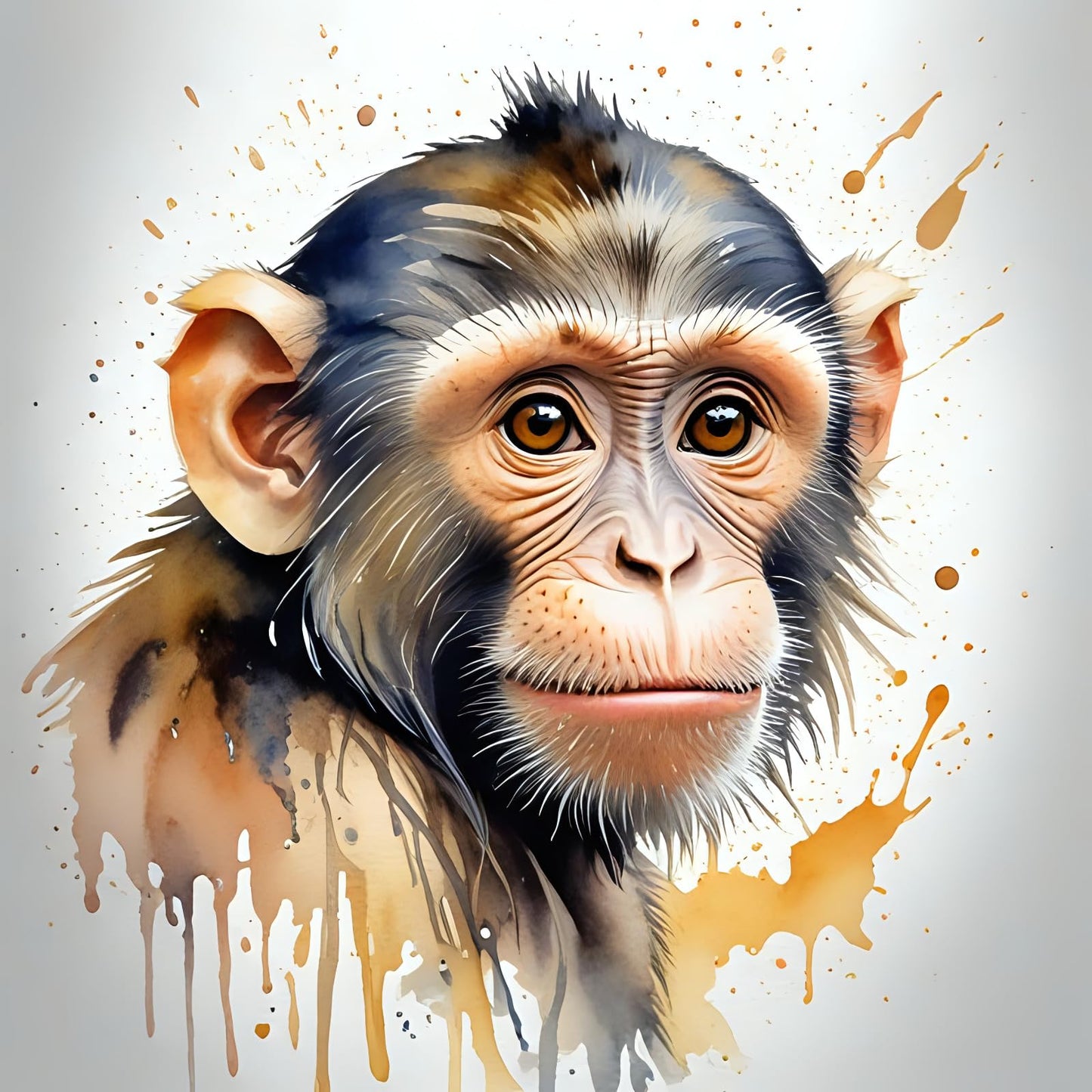 Monkey Greeting Card - Any Occasion - Watercolour Monkey 145 x 145mm