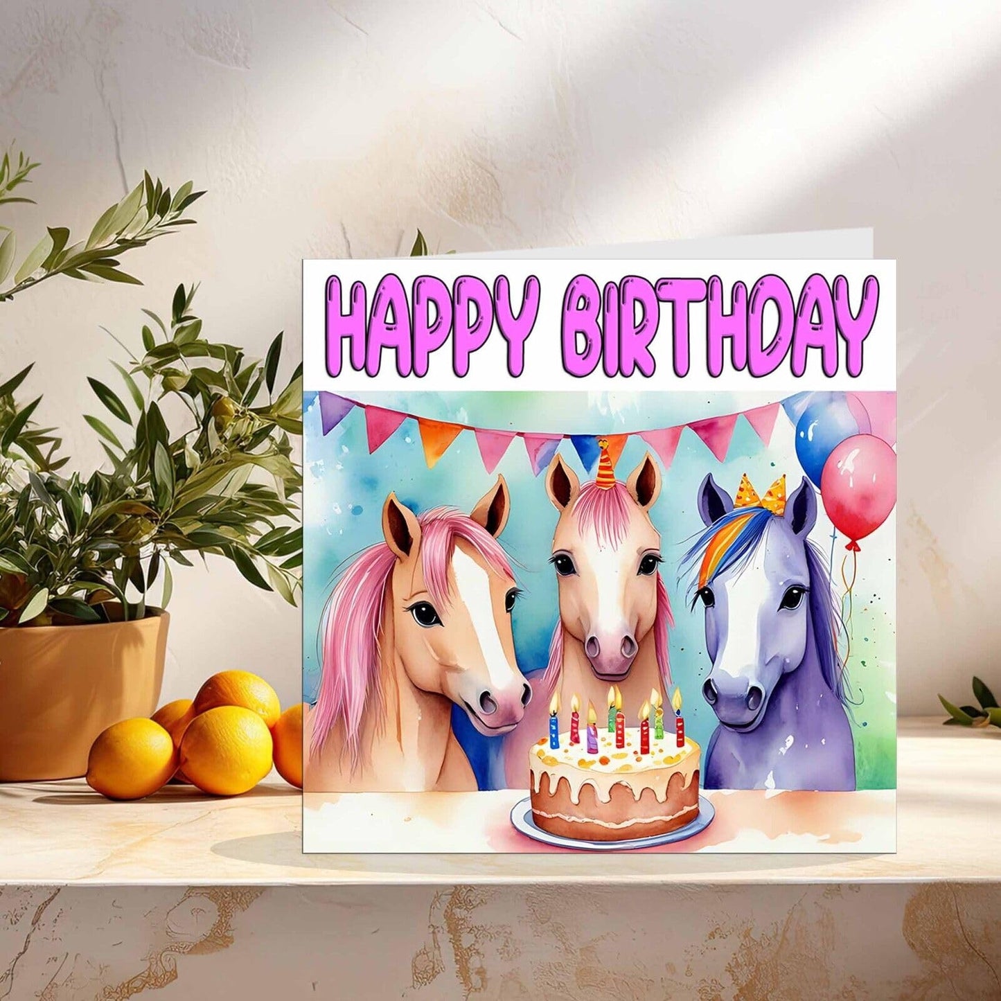 Horse Birthday Card - Cute Girls Pony Birthday Card - 145 x 145mm