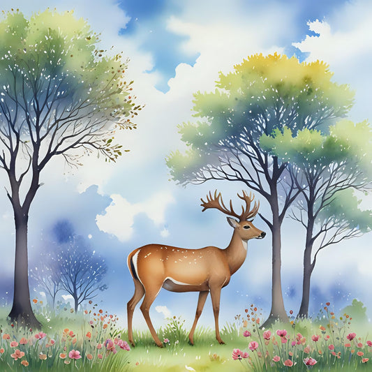 Stag Animal Greeting Card Watercolor Art Woodland - Any Occasion 145 x 145mm