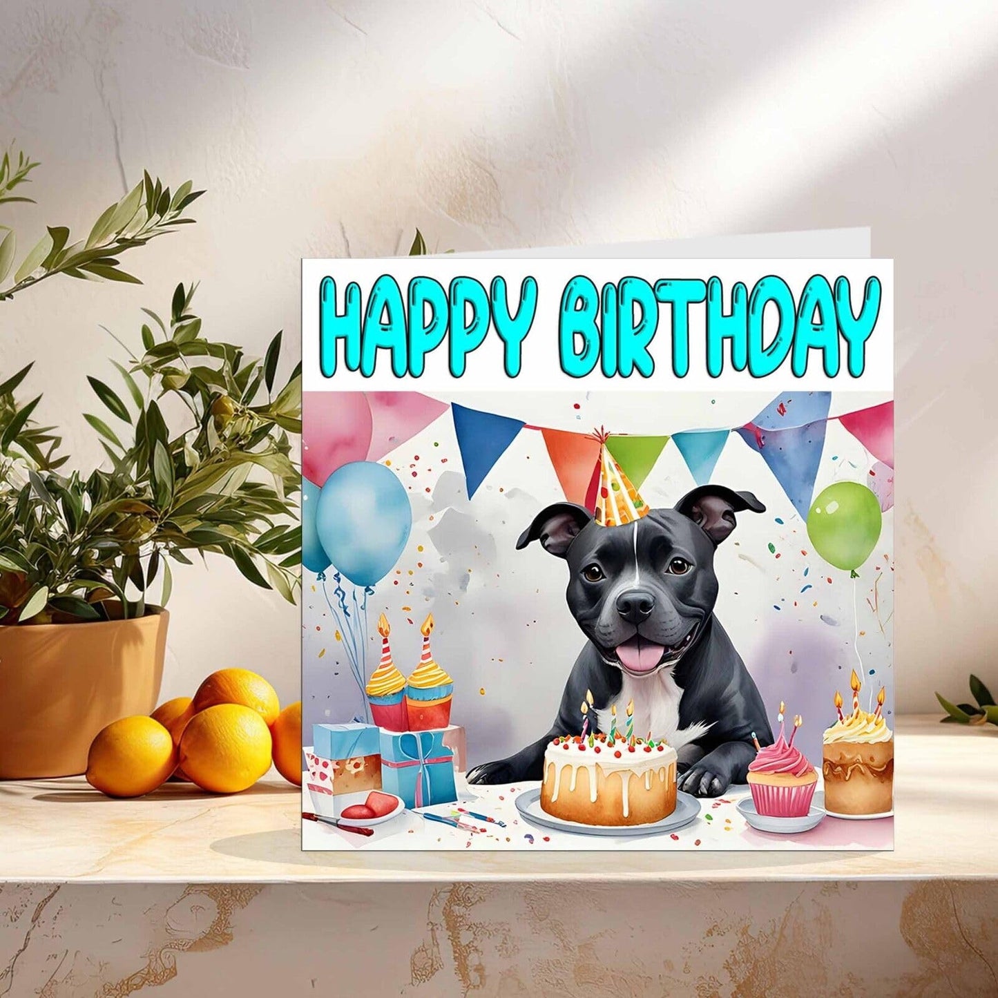 Staffordshire Bull Terrier Birthday Card - Staffie Birthday Card - 145 x 145mm