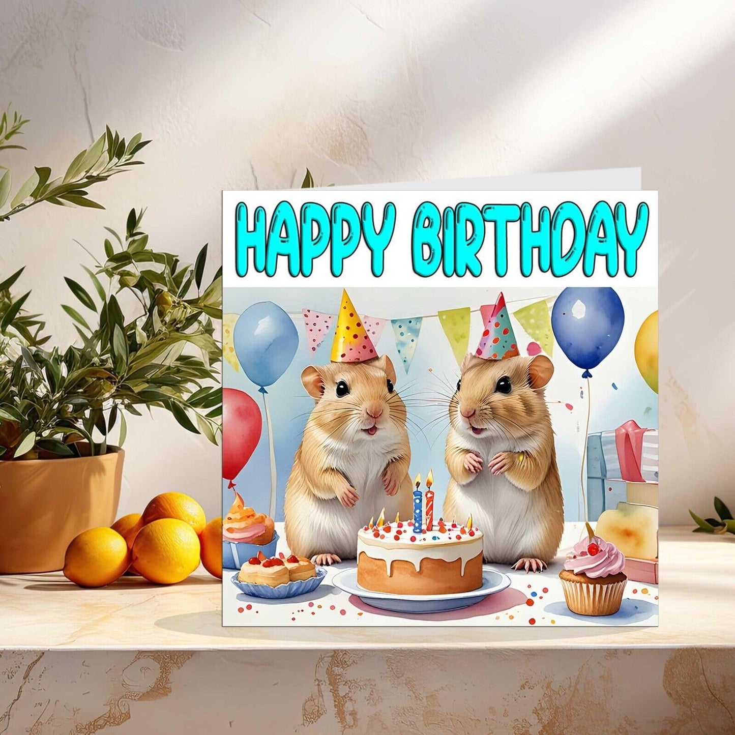 Gerbil Birthday Card - Cute Gerbil Birthday Card Fun Animals 145 x 145mm