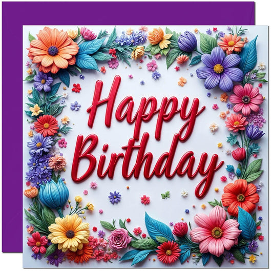 Floral Birthday Card - Happy Birthday Card with flower design