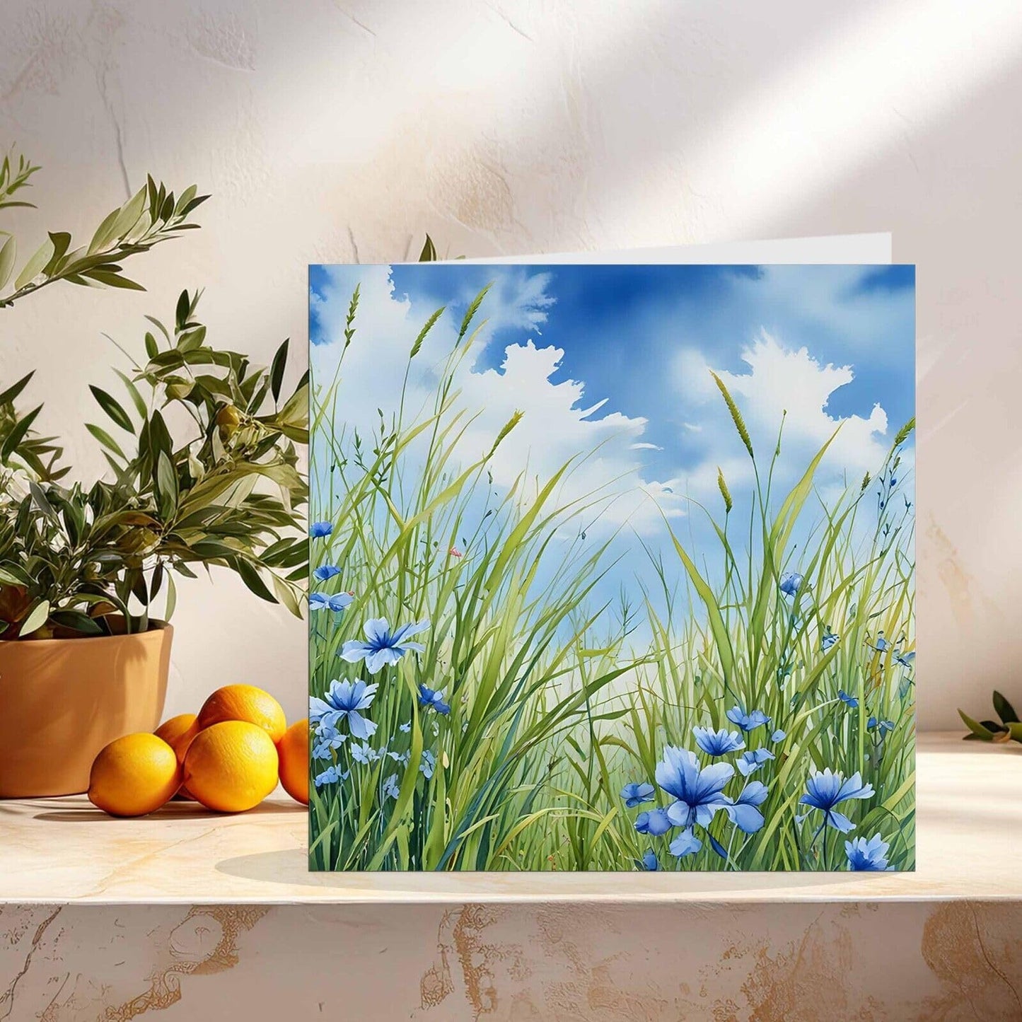 Sky Grass Flowers Nature Beautiful Blank Greeting Birthday Card Art