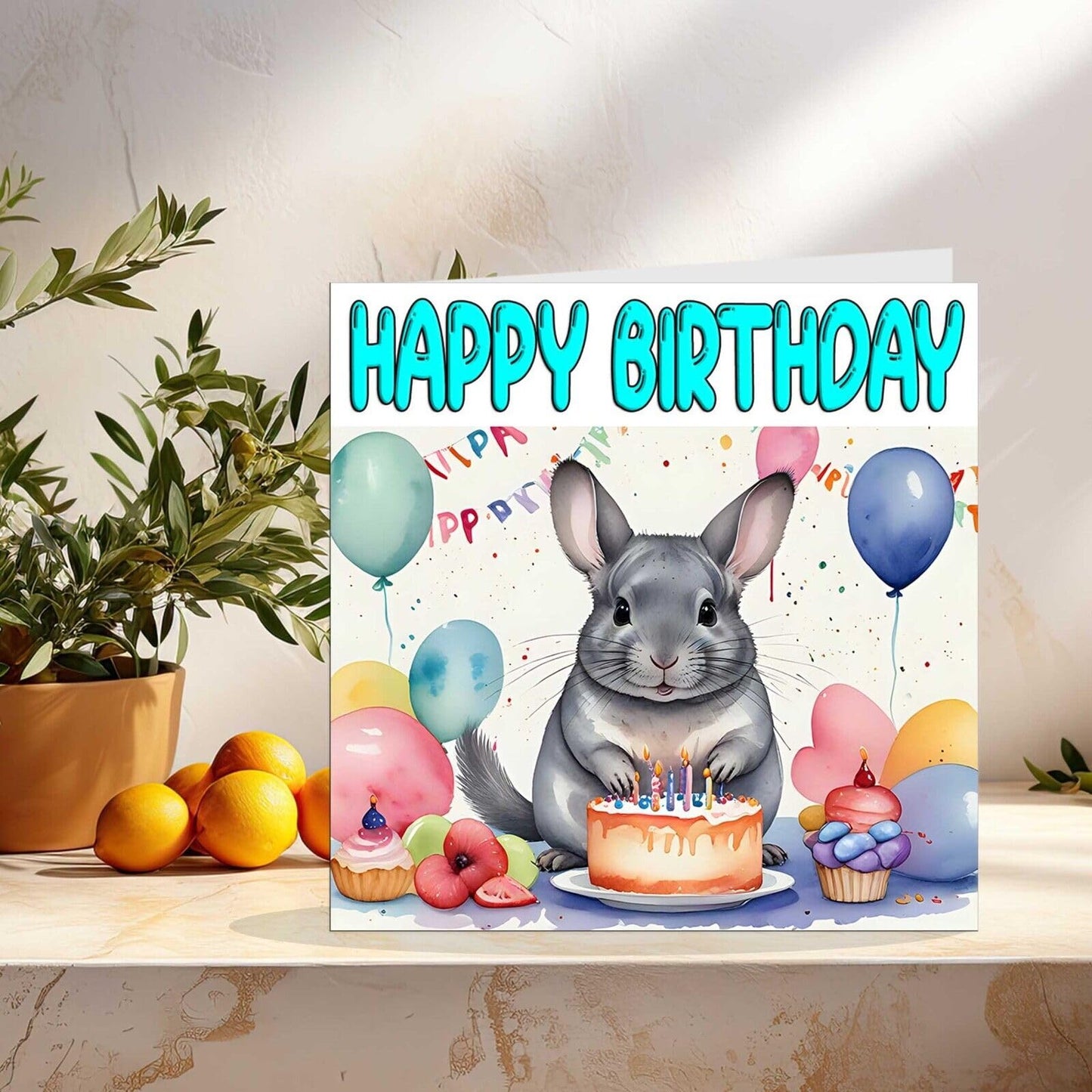 Chinchilla Birthday Card - Cute Chinchilla Bday Card 145 x 145mm