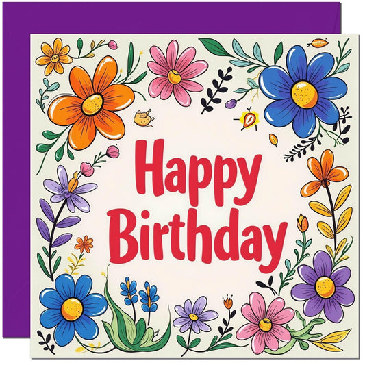 Floral Birthday Card - Happy Birthday Card with flower design womens girls lady