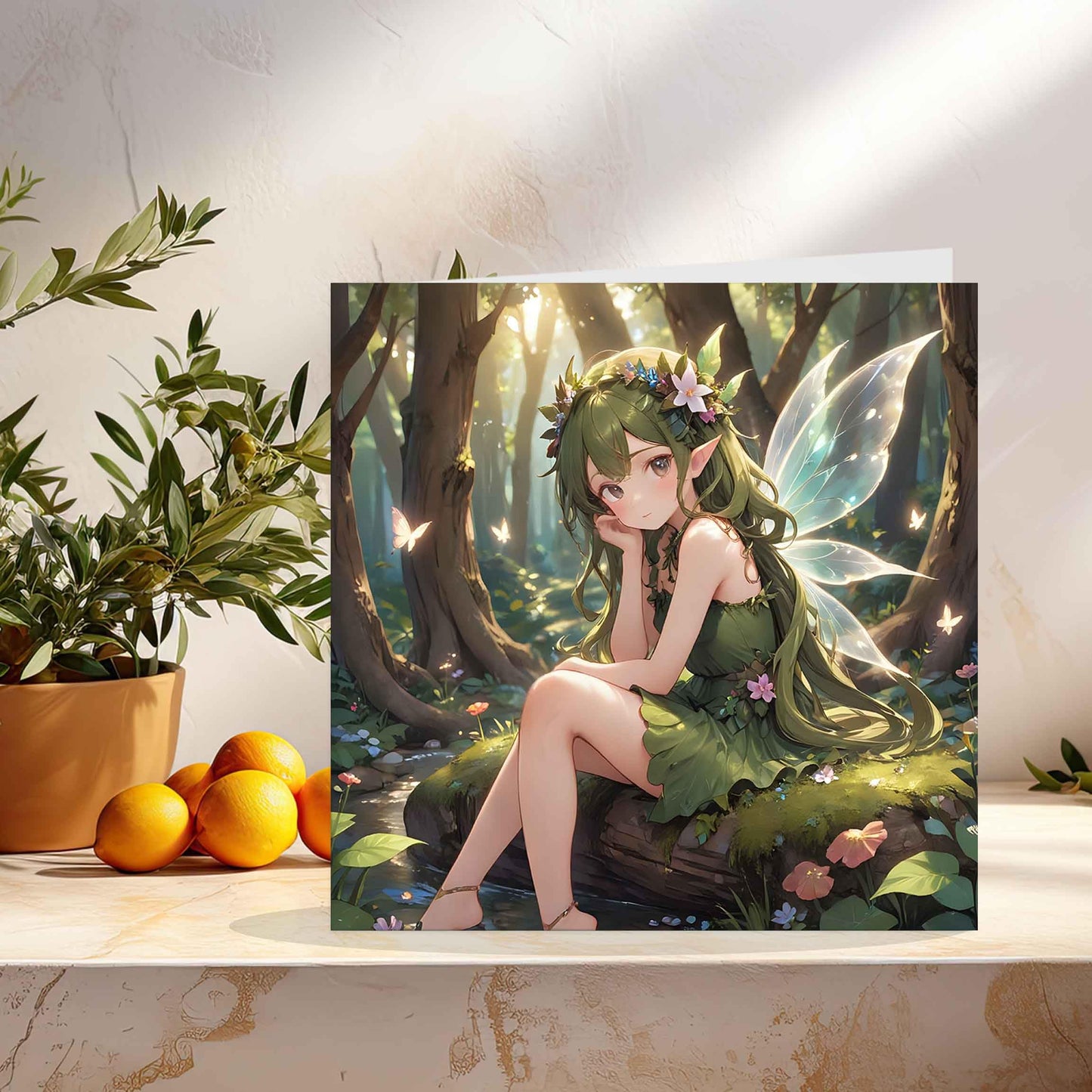 Fairy Greeting Card - Woodland Forest Pixie Anime birthday Card 145mm x 145mm