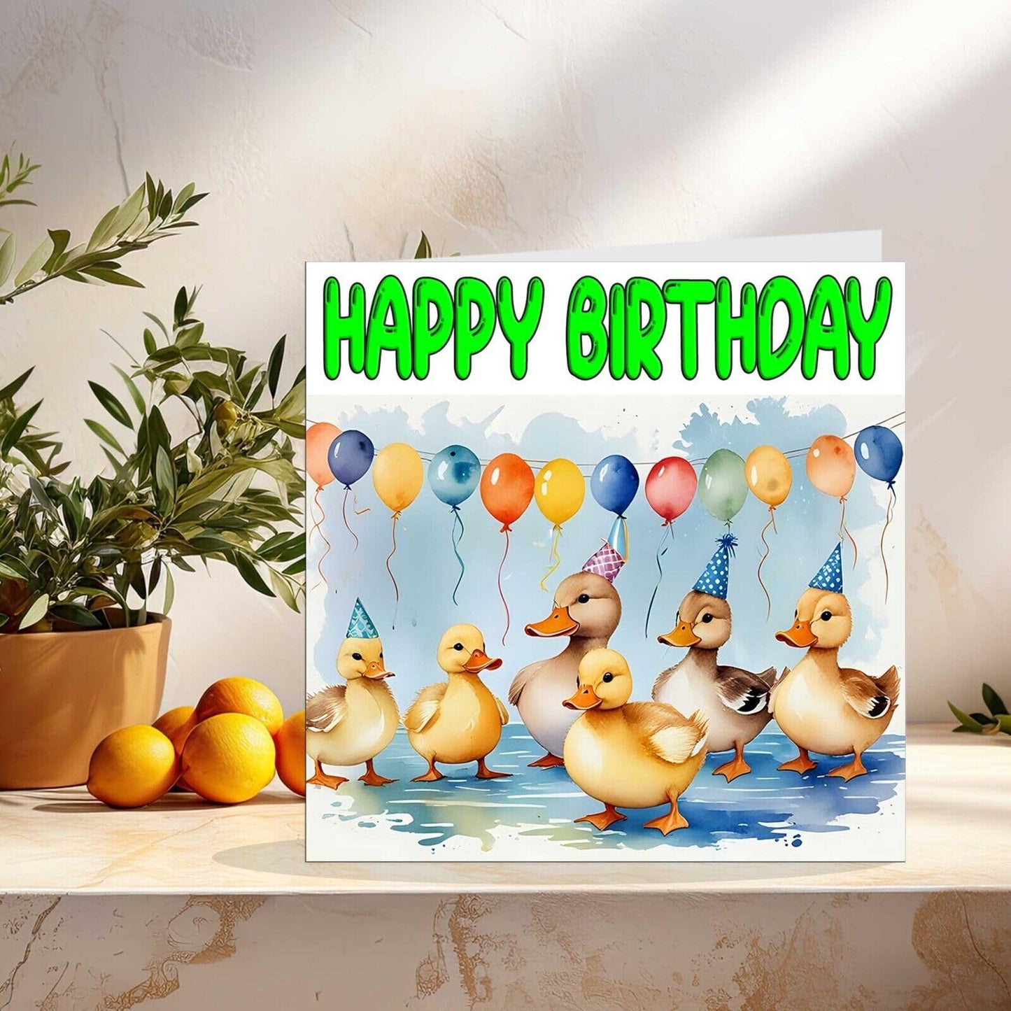 Duck Birthday Card - Cute Ducks Ducklings Bday Card 145 x 145mm