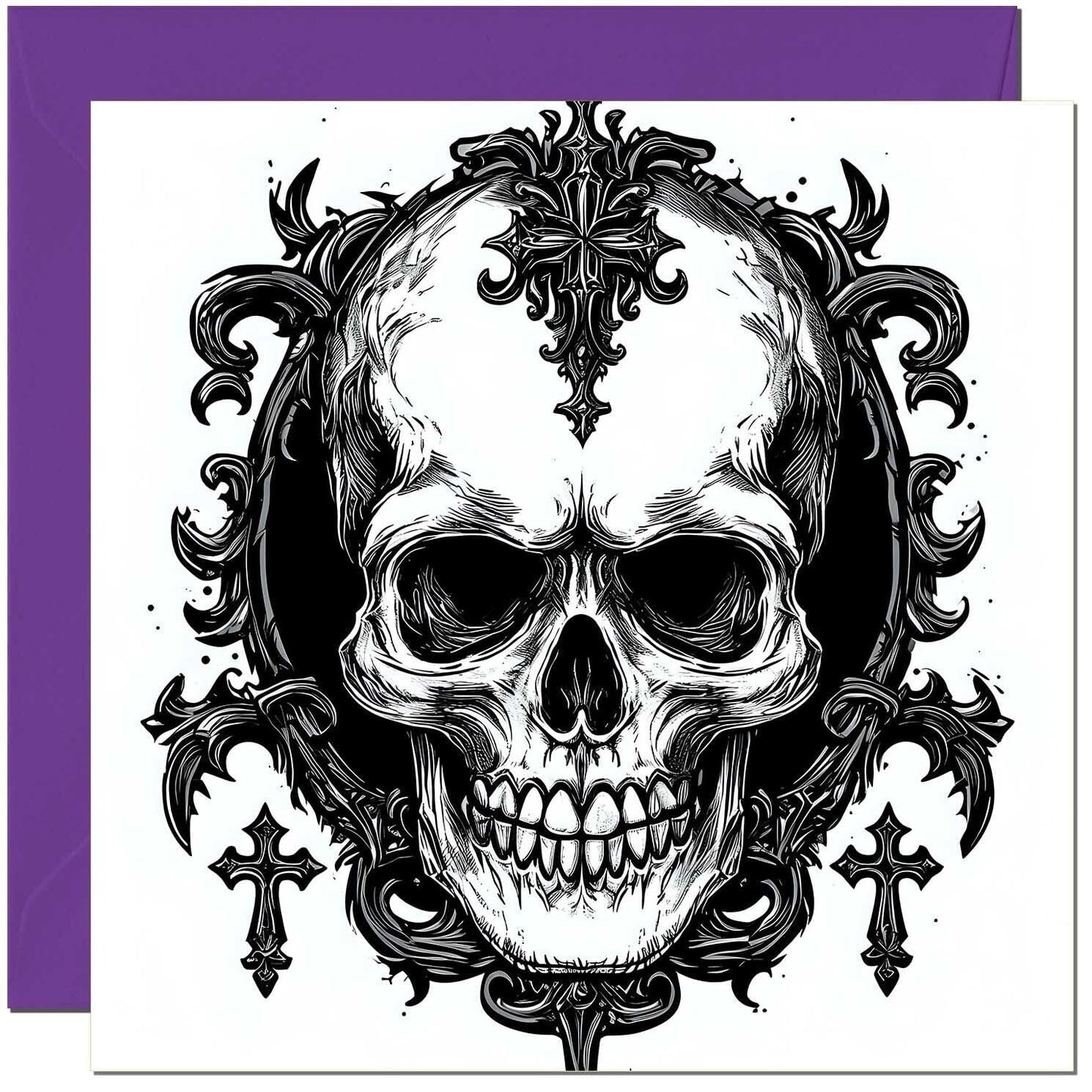 Skull Greeting Card - Gothic Rock Punk Biker Metal Alt Birthday 145mm x 145mm