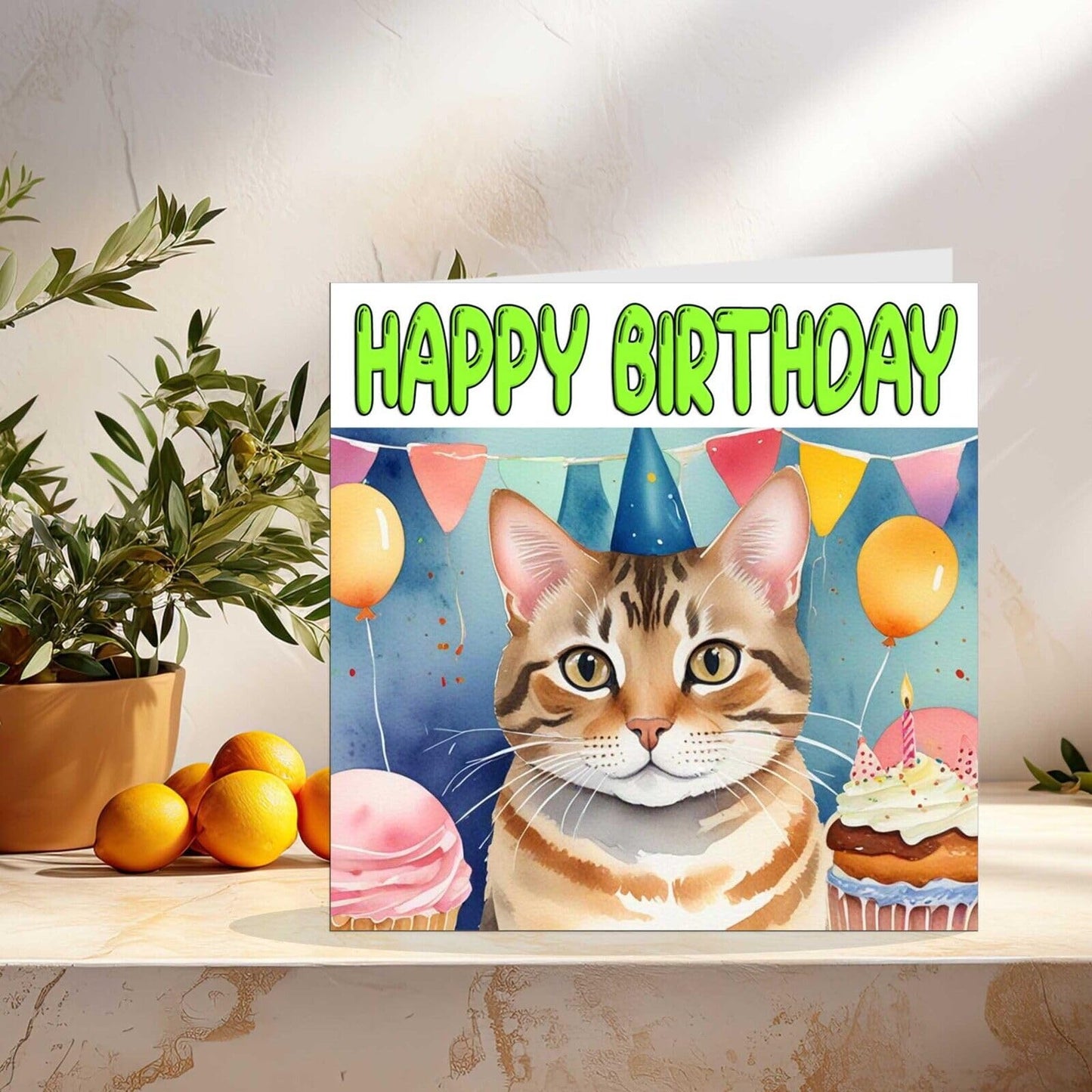 Tabby Cat Birthday Card - Fun Cat Bday Card - 145 x 145mm