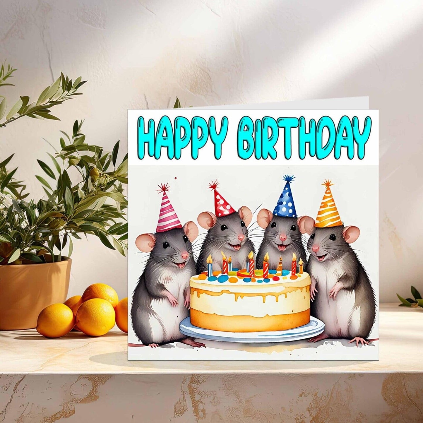 Rat Birthday Card - Fun Cute Rats Party Birthday Card - 145 x 145mm