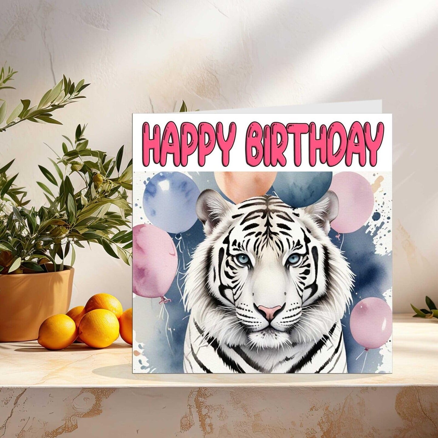 White Tiger Birthday Card - Fun Animal Birthday Card 145 x 145mm