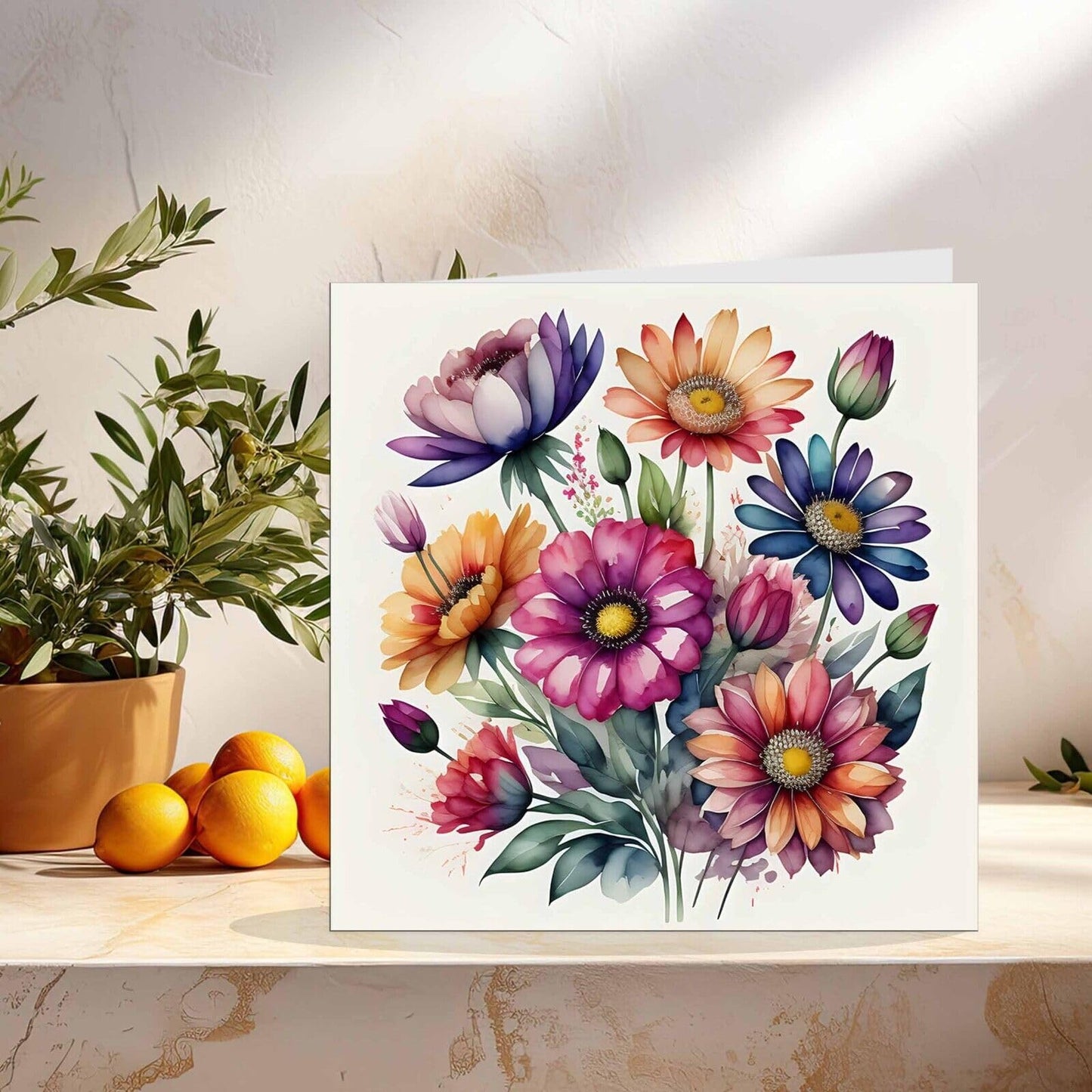 Flowers Colourful Beautiful Blank Greeting Birthday Card Art - Any Occasion