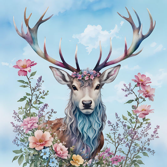 Beautiful Stag Floral Watercolour Greeting Card - Any Occasion 145 x 145mm