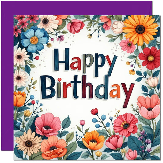 Purple Floral Birthday Card For Ladies Women Girls Nan Aunt Sister Niece Cousin