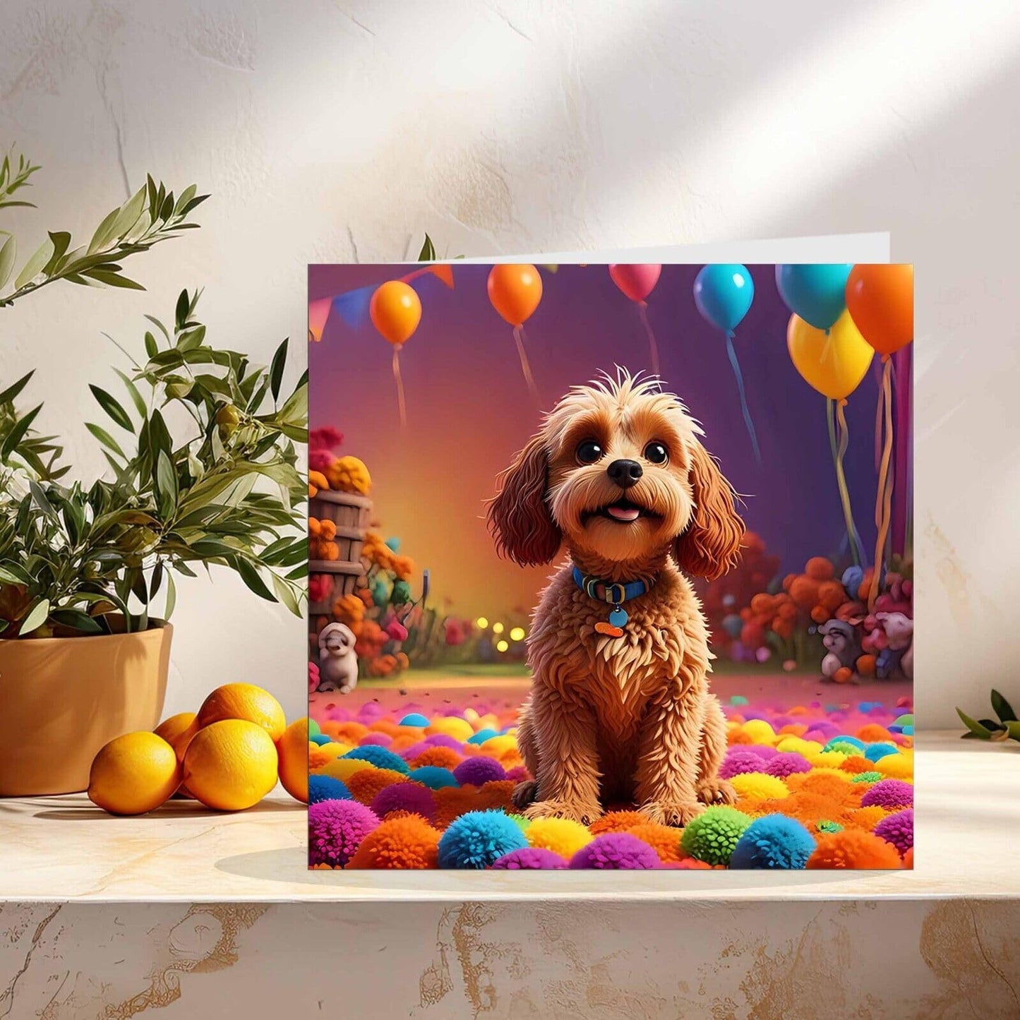 Colourful Cockapoo Greeting Card - Any Occasion - Cockapoo Illustration Art