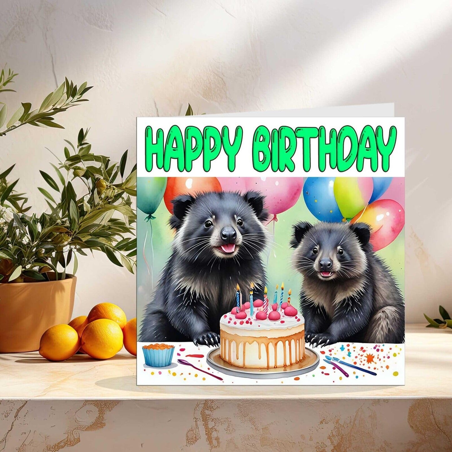 Binturong Birthday Card - Cute Binturongs 145 x 145mm