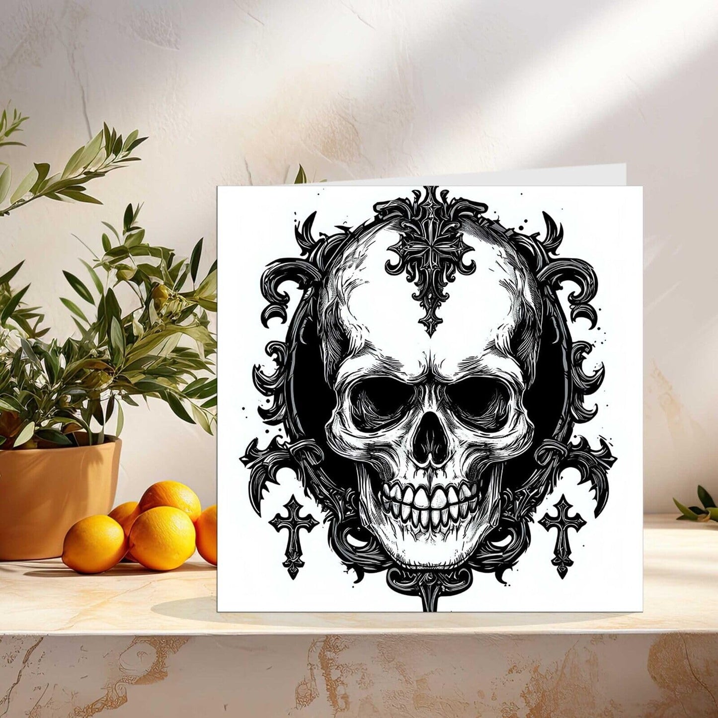 Skull Greeting Card - Gothic Rock Punk Biker Metal Alt Birthday 145mm x 145mm