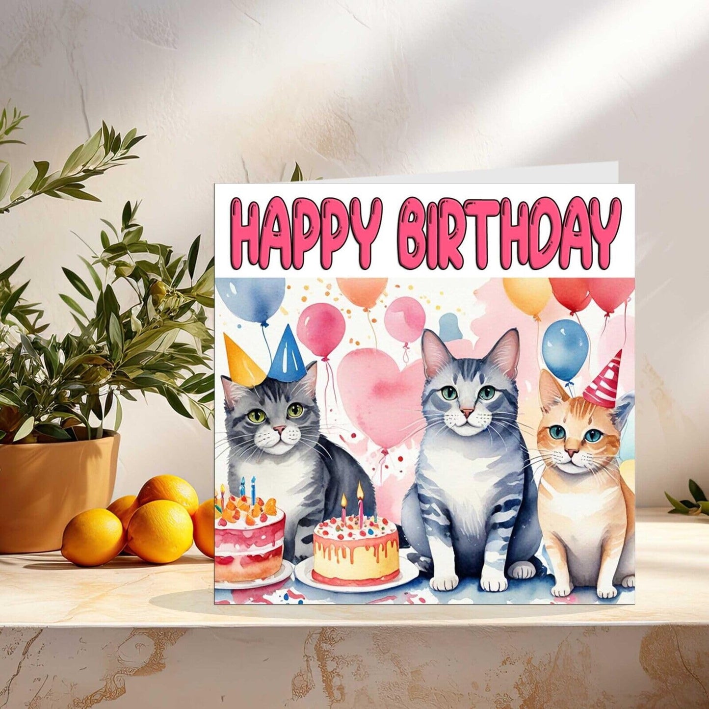 Cat Birthday Card - Cute Funny Cat Kitty Party Birthday Card - 145 x 145mm