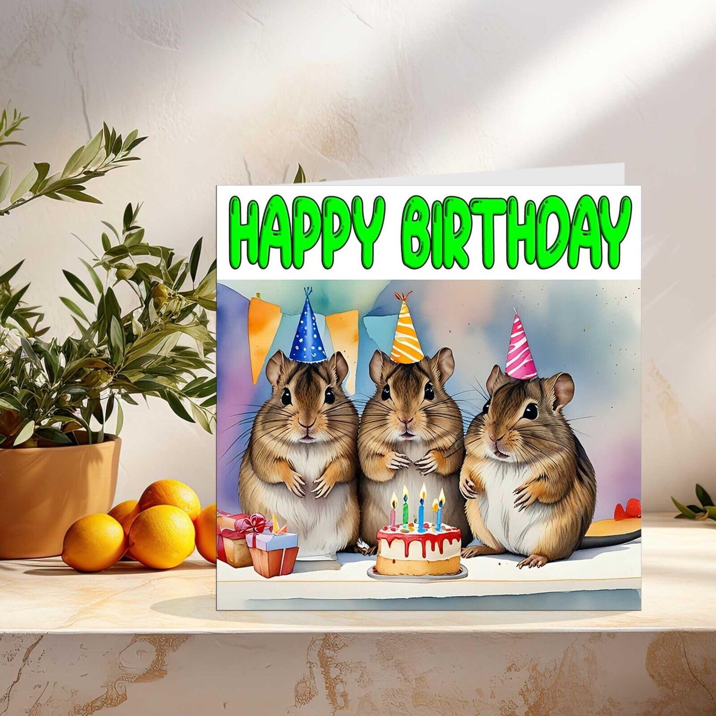 Degu Birthday Card - Cute Degu's Birthday Card 145 x 145mm