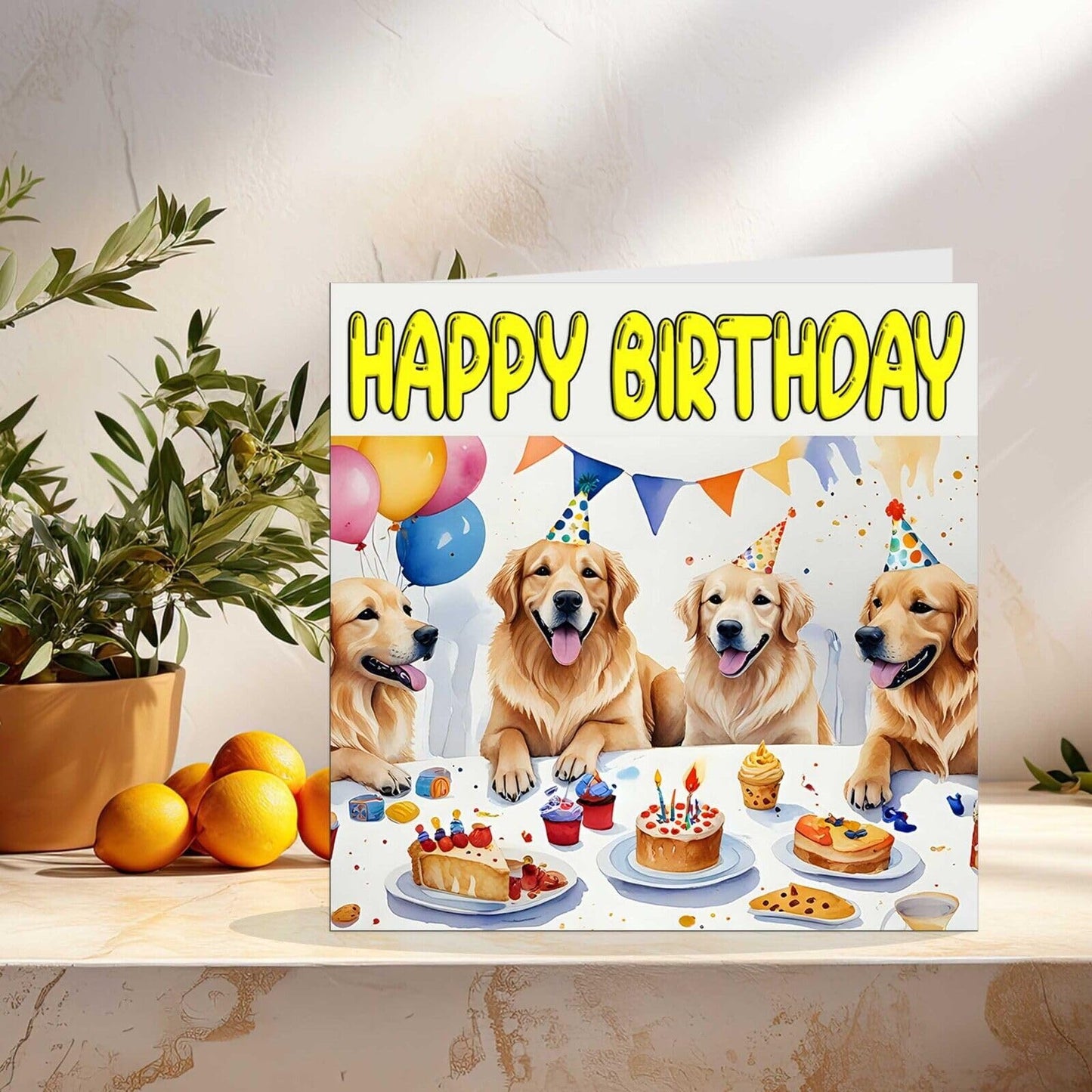 Golden Retrievers Birthday Card - Fun Dog Birthday Party Card 145 x 145mm