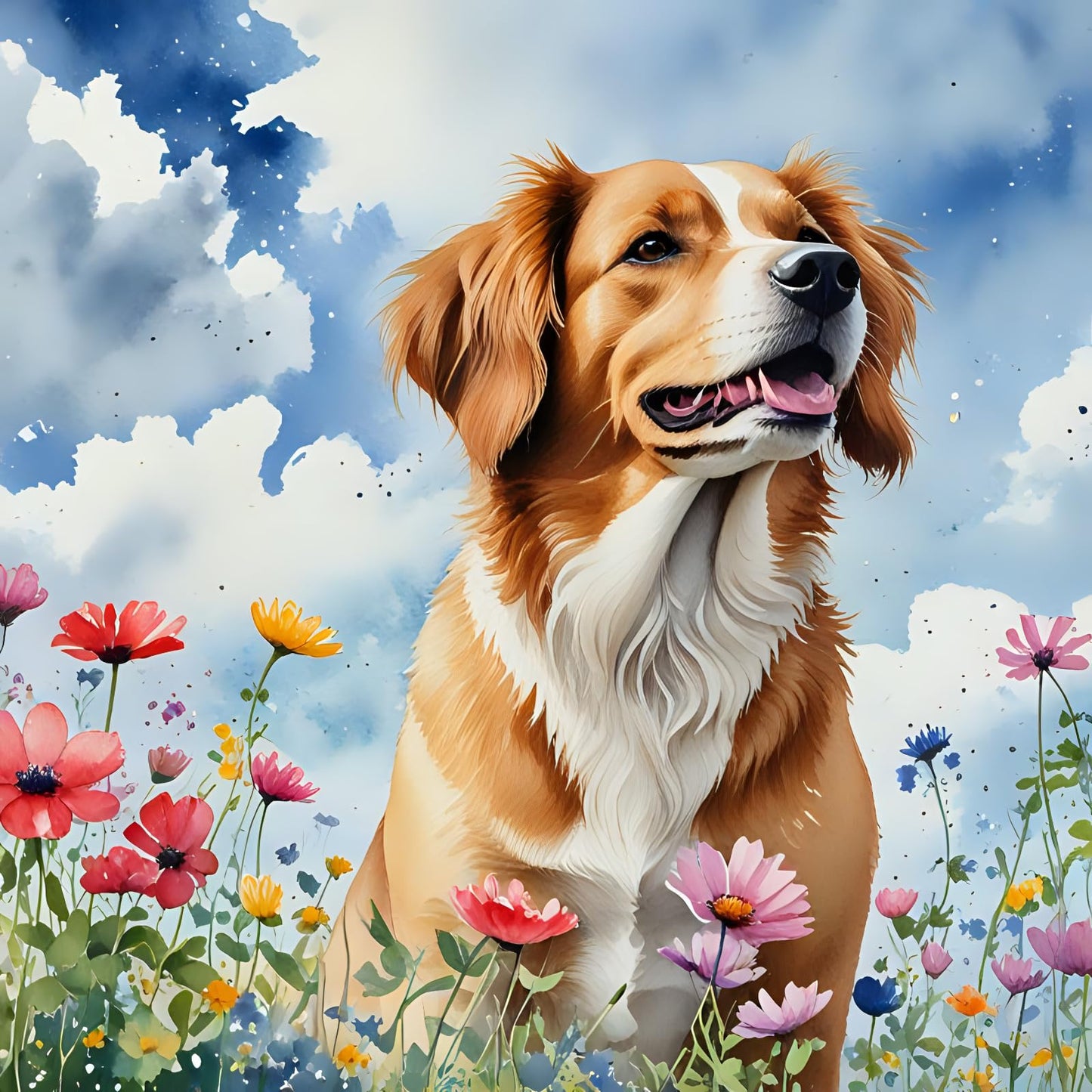 Dog Flowers Sky Greeting Card - Any Occasion - 145 x 145mm