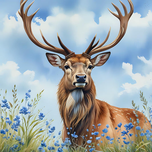 Stag Watercolor Sky Flowers Beautiful Greeting Card - Any Occasion 145 x 145mm