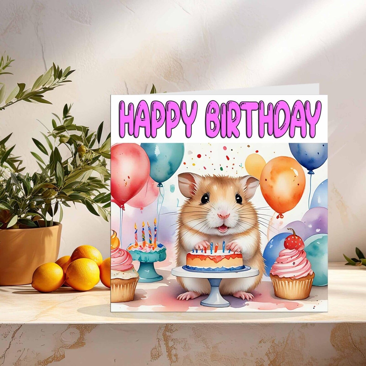 Hamster Birthday Card - Cute Hamster Bday Card 145 x 145mm