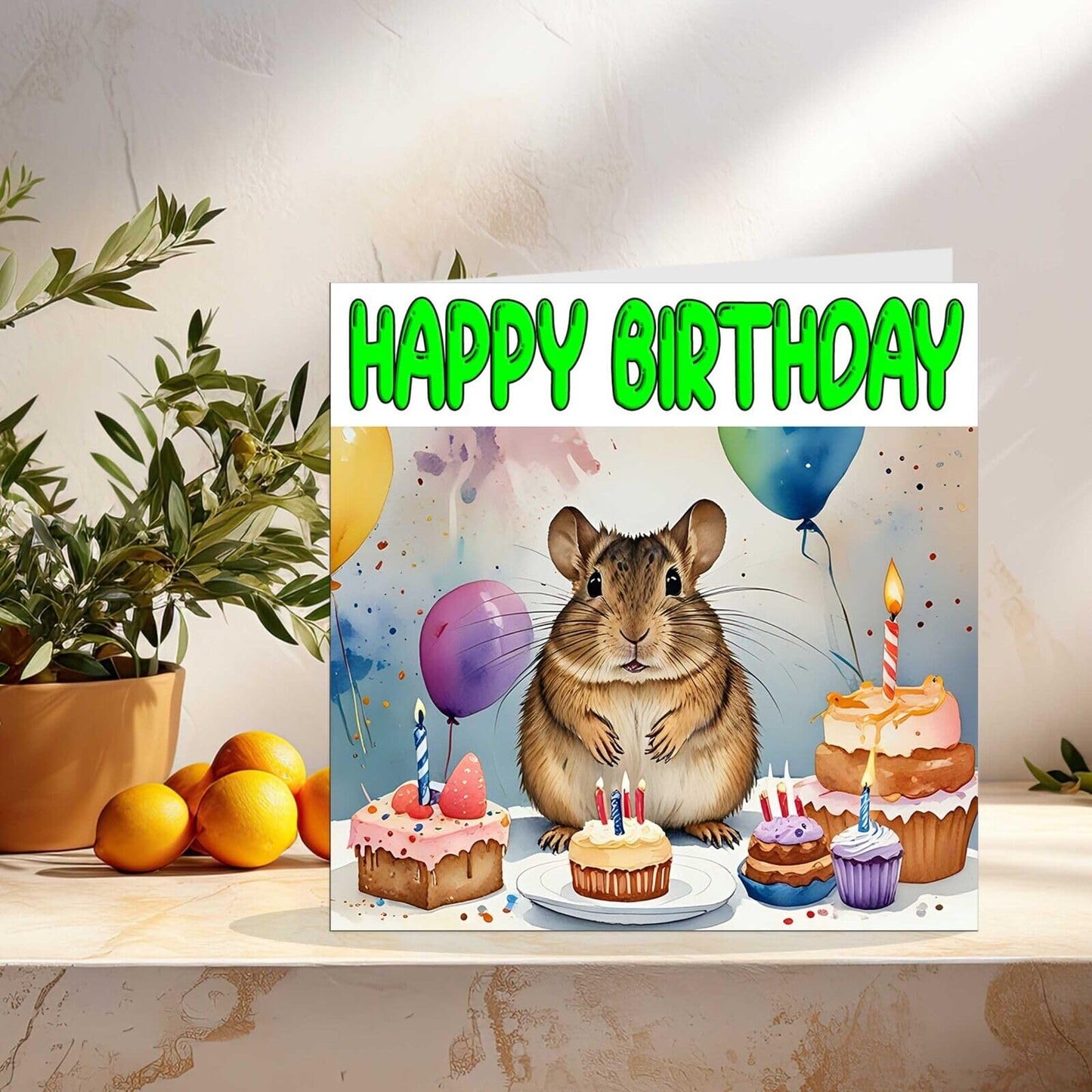 Degu Birthday Card - Cute Degus Bday Card 145 x 145mm