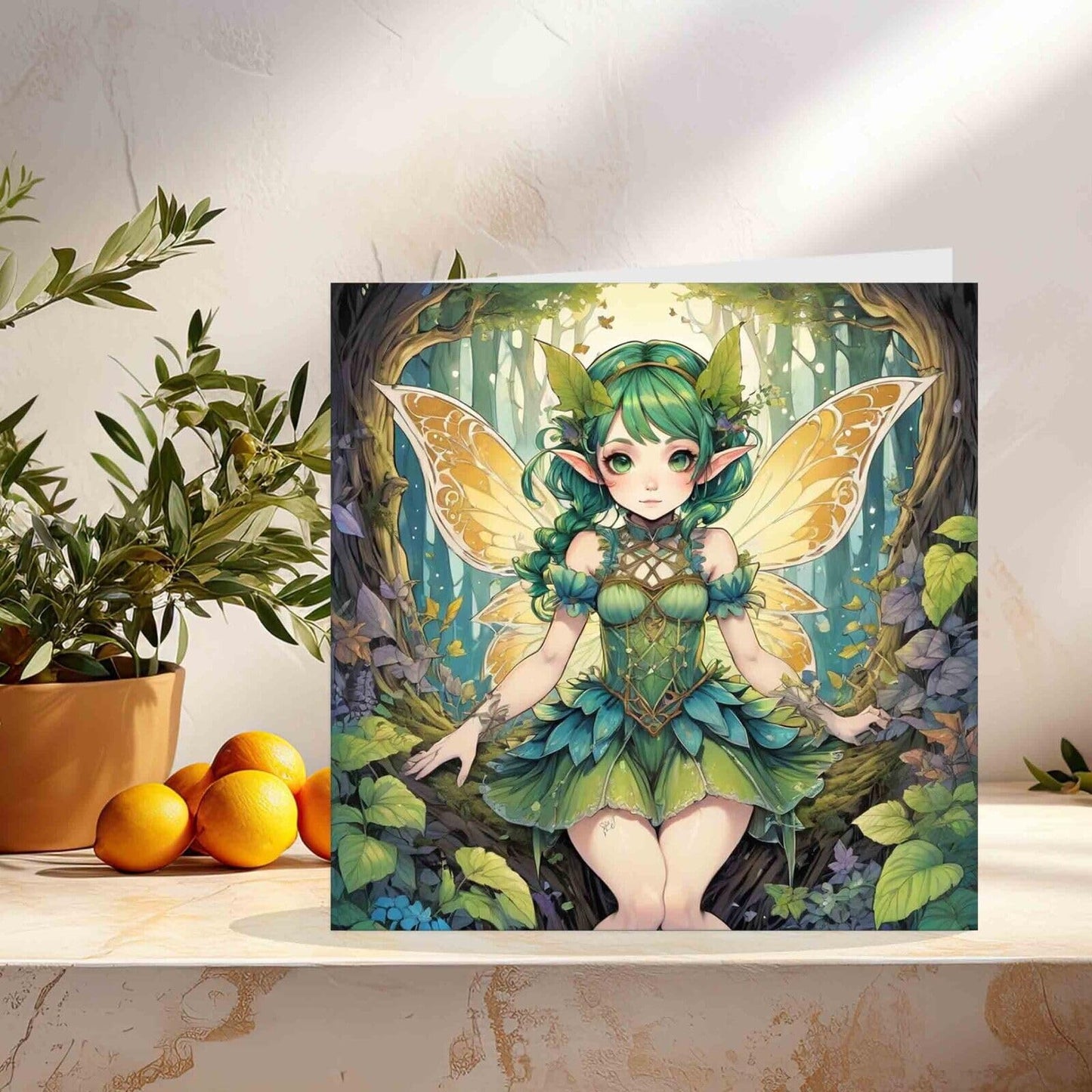 Cute Anime Woodland Fairy Greeting Card 145mm x 145mm