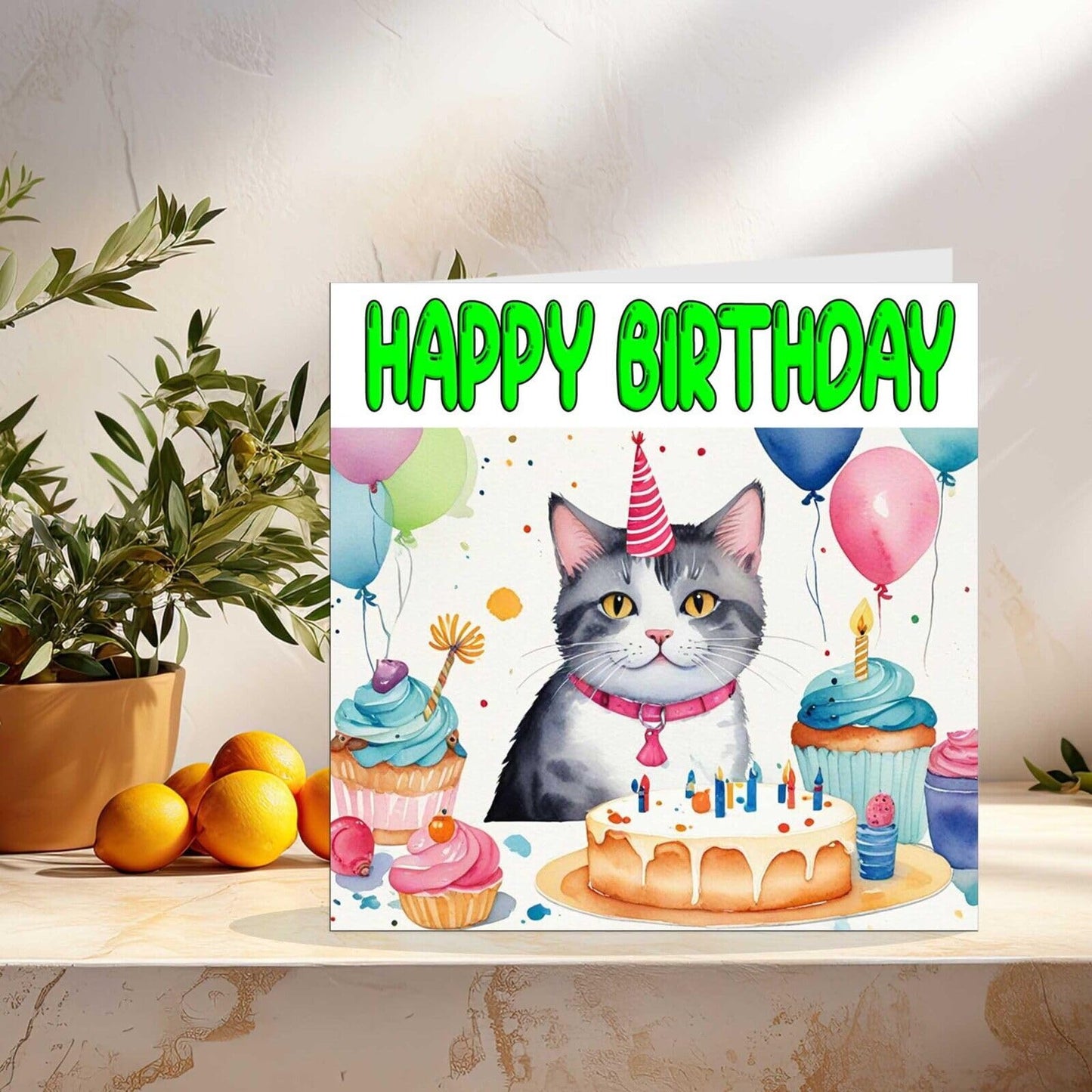 Funny Cat Birthday Card - Cute Cat Birthday Card - 145 x 145mm