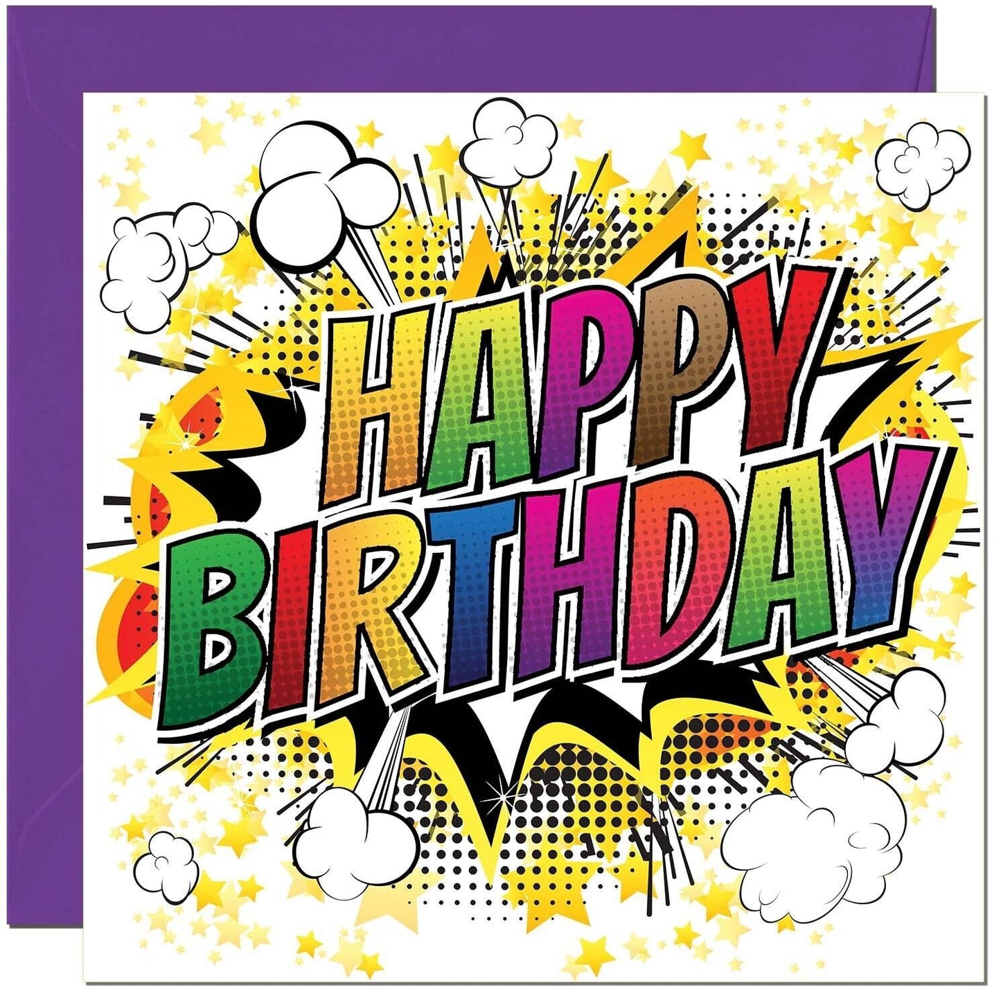 Birthday Card for Boys Girls - Comic Book Style Happy Birthday Card for Son Nephew Niece Cousin Friend Uncle Brother 145 x 145mm