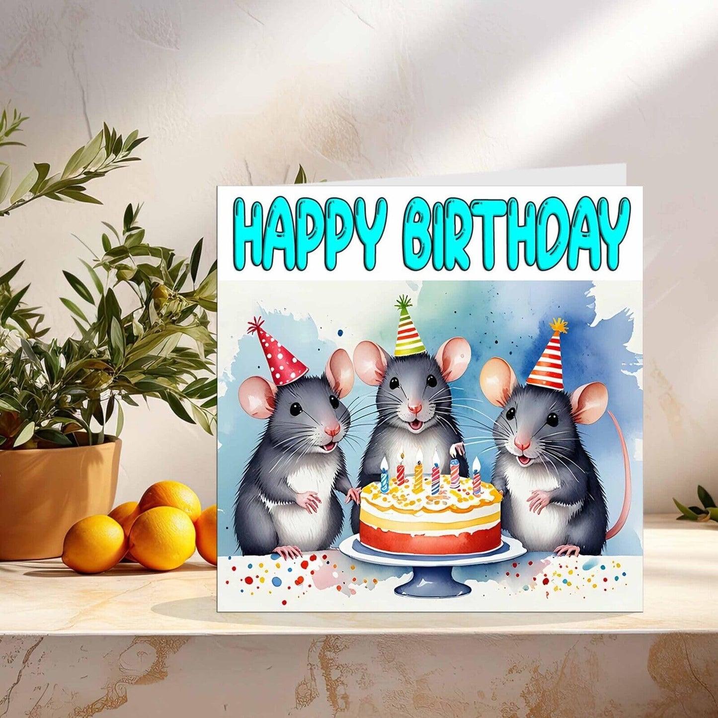 Rat Birthday Card - Fun Cute Rats Birthday Card - 145 x 145mm