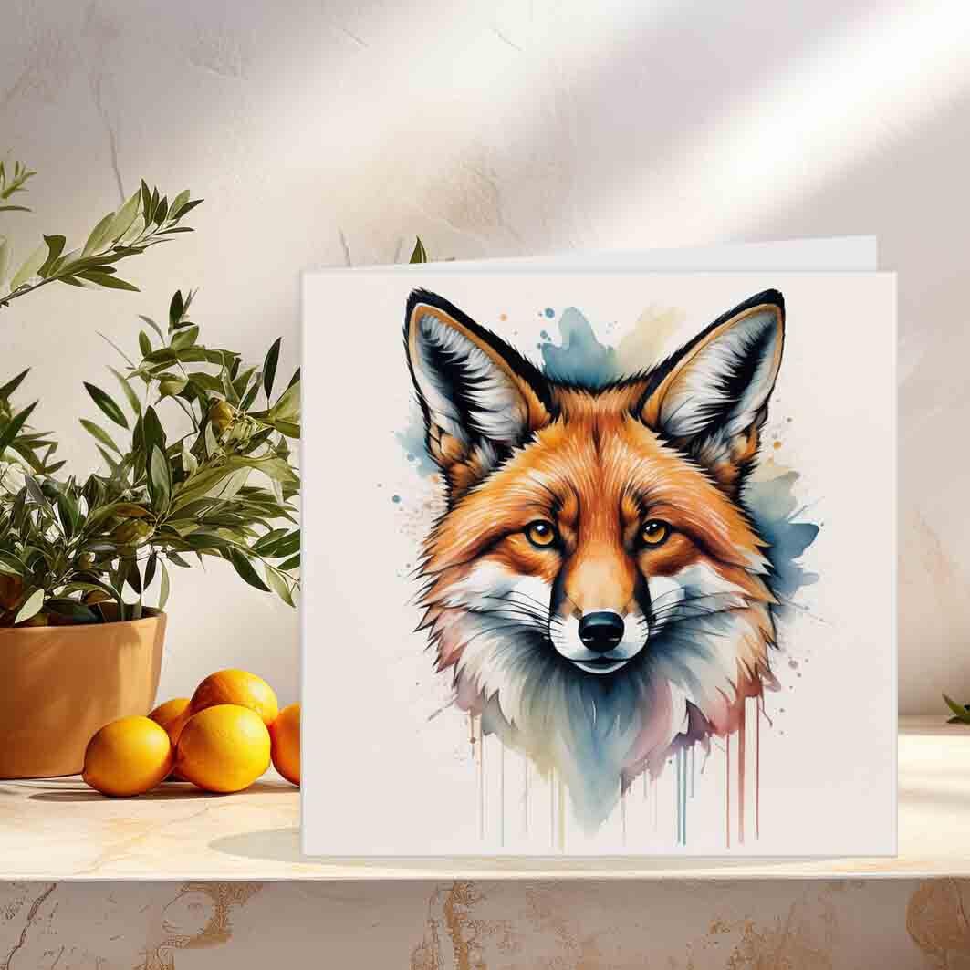 Watercolour Fox Greeting Card Birthday Card Fox Cards 145 x 145mm - Purple Fox Gifts