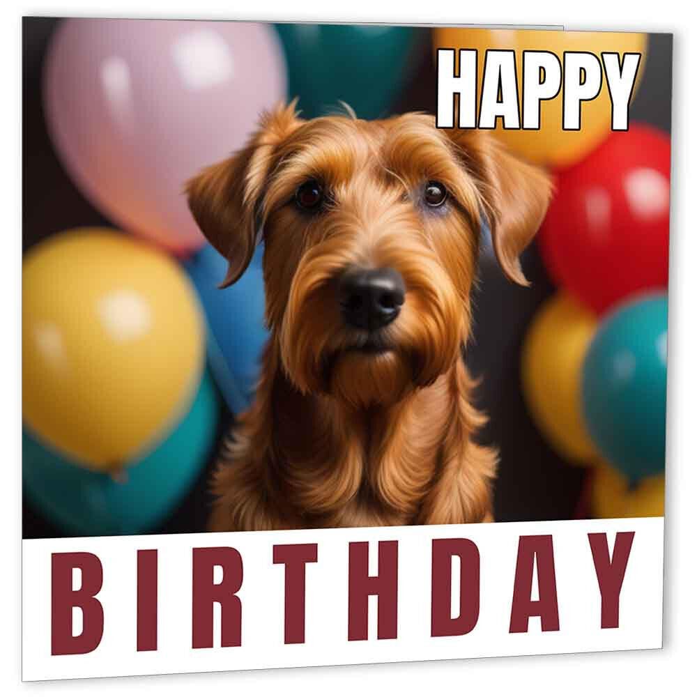 Irish Terrier Birthday Card 147 x 147mm - Purple Fox Gifts