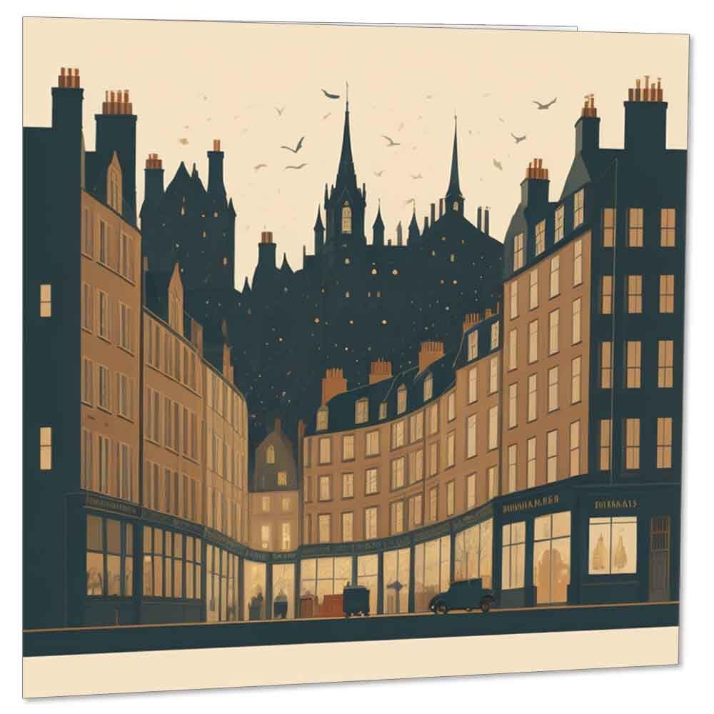 Edinburgh Greeting Card | Scotland Scottish City illustration Card 145 x 145mm - Purple Fox Gifts