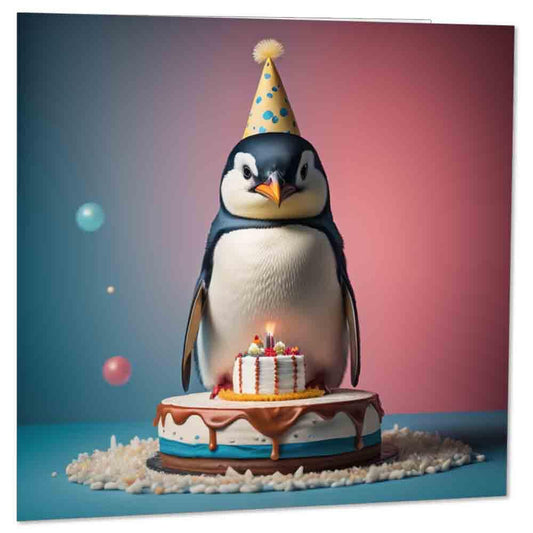 Penguin Birthday Card 145 x 145mm - Purple Fox Gifts