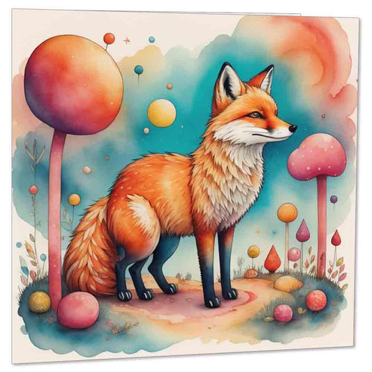 Fox Greeting Card Birthday Card Watercolour Fox Painting Drawing 145 x 145mm - Purple Fox Gifts