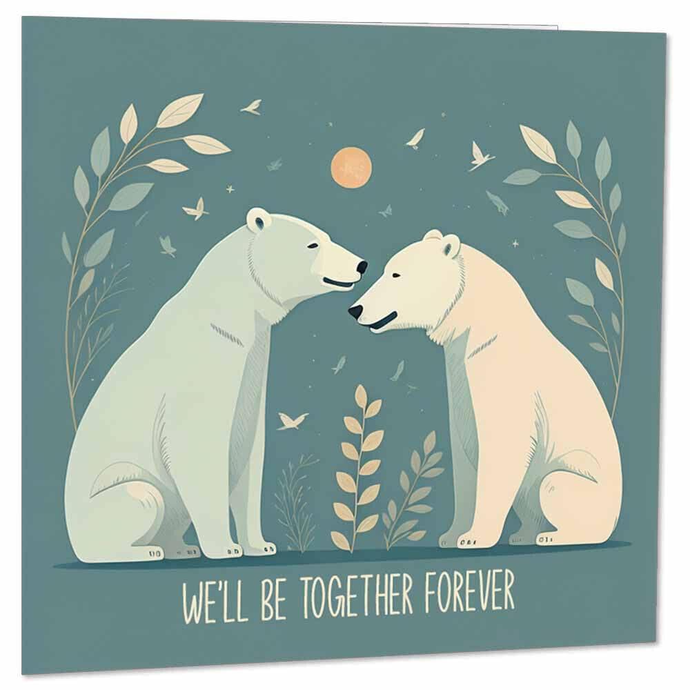 Anniversary Card - Together Forever - Cute Polar Bears - Girlfriend Wife Husband - Purple Fox Gifts