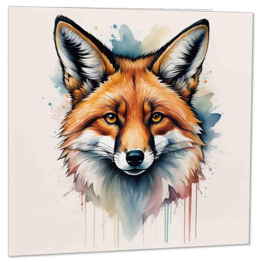 Watercolour Fox Greeting Card Birthday Card Fox Cards 145 x 145mm - Purple Fox Gifts