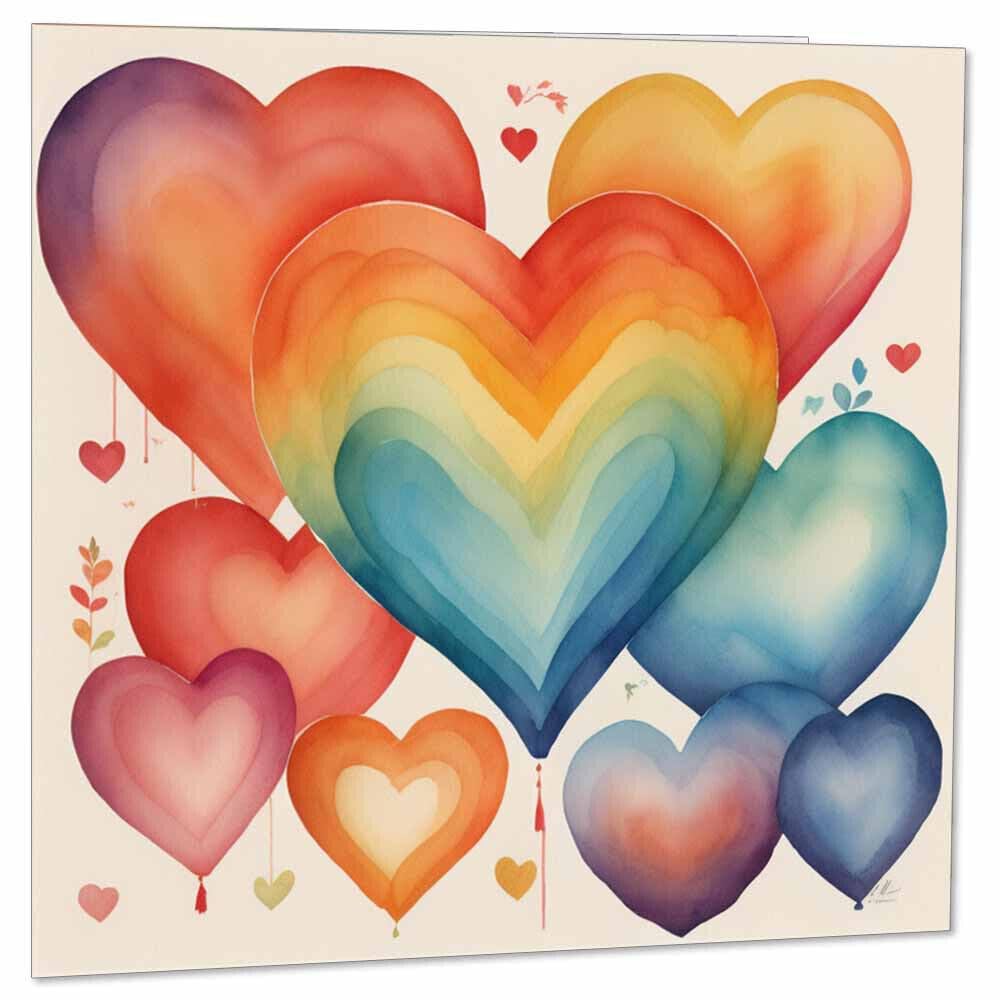 Rainbow Love Hearts Greeting Card - rainbow baby nhs love lgbt pride 145 x 145mm - Purple Fox Gifts