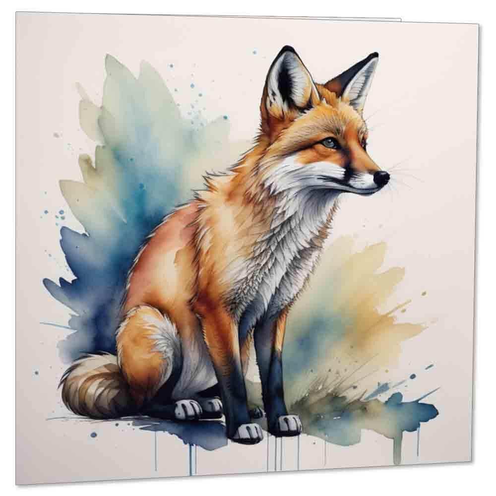 Watercolour Fox Birthday Card Greeting Card Fox design Animal Cards 145 x 145mm - Purple Fox Gifts