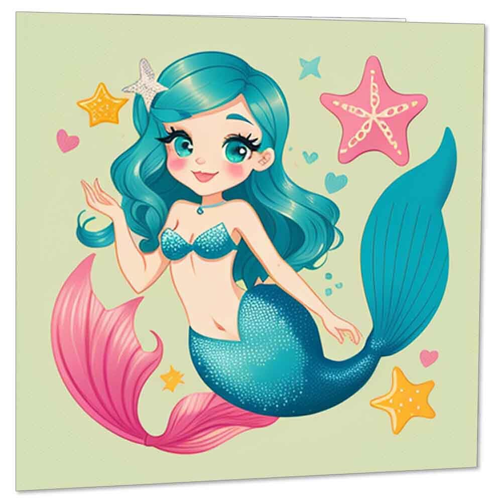 Cute Mermaid Card - Greeting/Birthday Card for Kids Children 145 x 145mm - Purple Fox Gifts