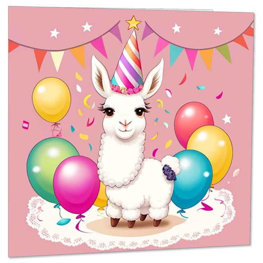 Kids Llama Birthday Card for Children 145 x 145mm - Purple Fox Gifts