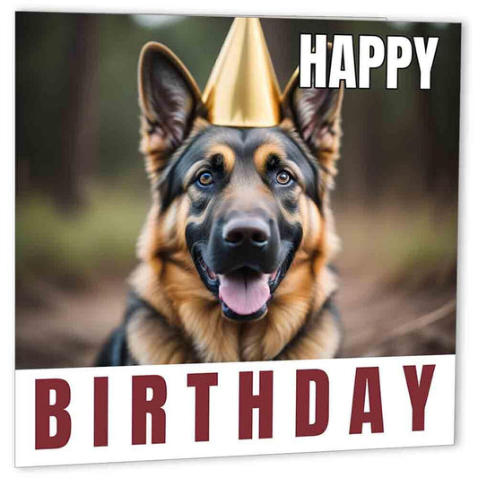 German Shepherd Birthday Card 147 x 147mm Dog Happy Birthday Cards - Purple Fox Gifts