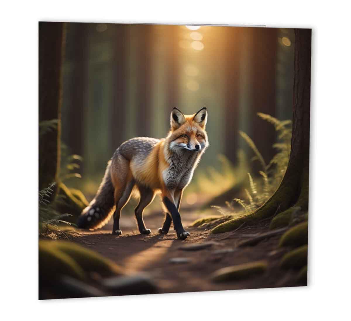 Fox in Woods Birthday Card Greeting Card Fox Forest 147mm x 147mm - Purple Fox Gifts