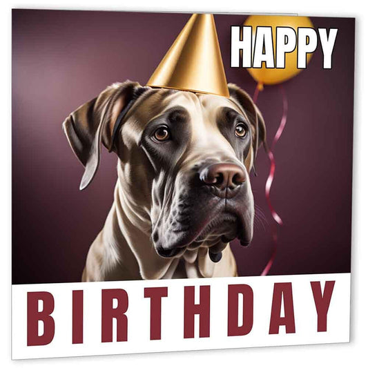 Great Dane Dog Birthday Cards 147 x 147mm Happy Birthday Card - Purple Fox Gifts
