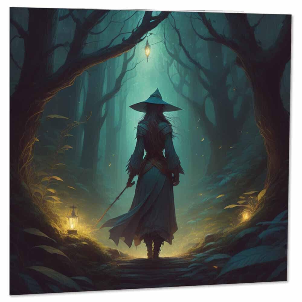 Witch in the Wood Greeting Card - Witches Forest 145 x 145mm - Purple Fox Gifts